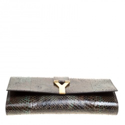 Pre Owned Saint Laurent Khaki Python Large Chyc Clutch