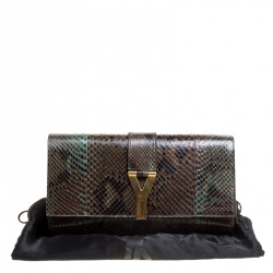 Pre Owned Saint Laurent Khaki Python Large Chyc Clutch