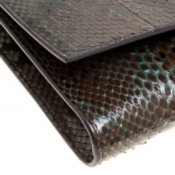 Pre Owned Saint Laurent Khaki Python Large Chyc Clutch
