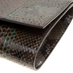 Pre Owned Saint Laurent Khaki Python Large Chyc Clutch