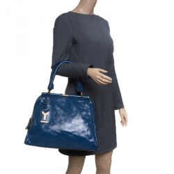 Pre Owned Saint Laurent Blue Patent Leather Medium Majorelle Satchel