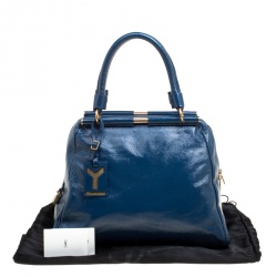 Pre Owned Saint Laurent Blue Patent Leather Medium Majorelle Satchel