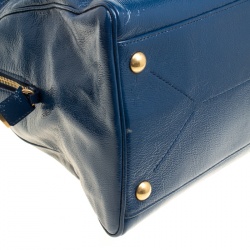 Pre Owned Saint Laurent Blue Patent Leather Medium Majorelle Satchel