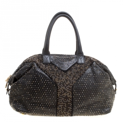 Saint Laurent Black Leather Studded Easy Y Satchel