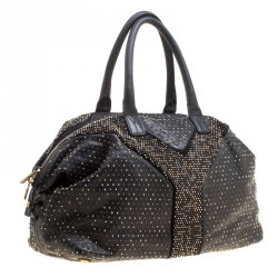 Saint Laurent Black Leather Studded Easy Y Satchel