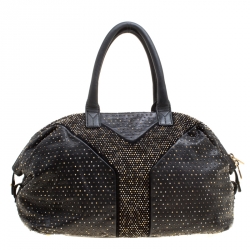 Saint Laurent Black Leather Studded Easy Y Satchel