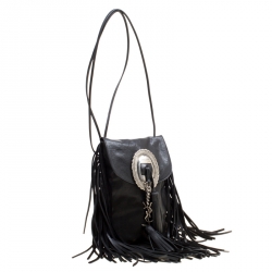 مملوكة مسبقًا Saint Laurent Black Leather Fringed Anita Crossbody Bag