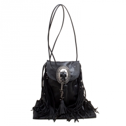 مملوكة مسبقًا Saint Laurent Black Leather Fringed Anita Crossbody Bag