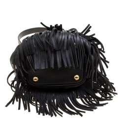 Pre Owned Saint Laurent Black Leather Small Emmanuelle Fringed Bucket Bag