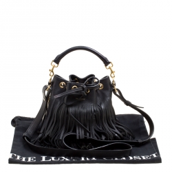 Pre Owned Saint Laurent Black Leather Small Emmanuelle Fringed Bucket Bag