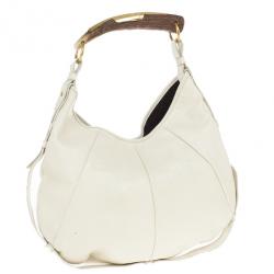Pre Owned Saint Laurent Paris Off White Leather Mombasa Hobo