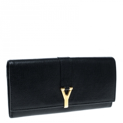Pre Owned محفظة سان لوران كونتيننتال Y لاين جلد سوداء