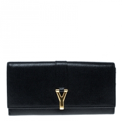 Pre Owned محفظة سان لوران كونتيننتال Y لاين جلد سوداء