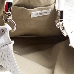 Saint Laurent White Perforated Leather Roady Hobo
