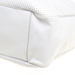 Saint Laurent White Perforated Leather Roady Hobo