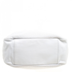 Saint Laurent White Perforated Leather Roady Hobo