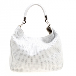 Saint Laurent White Perforated Leather Roady Hobo