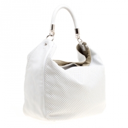 Saint Laurent White Perforated Leather Roady Hobo