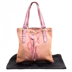 Pre Owned Saint Laurent Pink Fabric Kahala Drawstring Tote