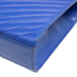 Pre Owned Saint Laurent Blue Leather Monogram Envelope Shoulder Bag