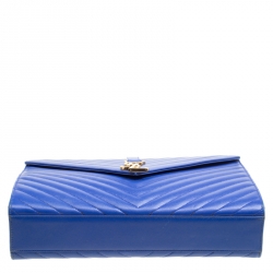 Pre Owned Saint Laurent Blue Leather Monogram Envelope Shoulder Bag