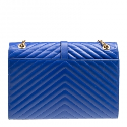 Pre Owned Saint Laurent Blue Leather Monogram Envelope Shoulder Bag