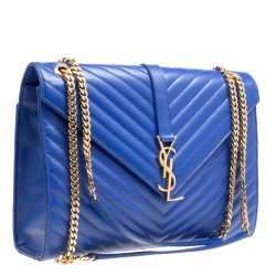 Pre Owned Saint Laurent Blue Leather Monogram Envelope Shoulder Bag