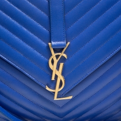 Pre Owned Saint Laurent Blue Leather Monogram Envelope Shoulder Bag