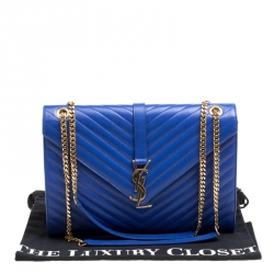 Pre Owned Saint Laurent Blue Leather Monogram Envelope Shoulder Bag