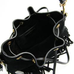 Pre Owned Saint Laurent Paris Black Suede Emmanuelle Fringe Bucket Bag