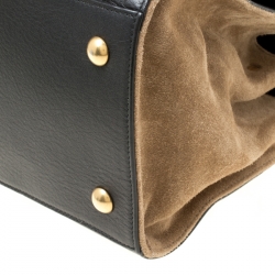 مملوكة مسبقًا حقيبة سان  لوران ميوز بيد علوية مزدوجة جلد بيج/سوداء صغيرة