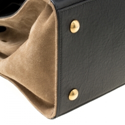 مملوكة مسبقًا حقيبة سان لوران ميوز بيد علوية مزدوجة جلد بيج/سوداء صغيرة