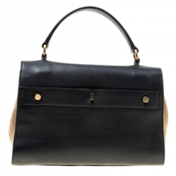 مملوكة مسبقًا حقيبة سان لوران ميوز بيد علوية مزدوجة جلد بيج/سوداء صغيرة