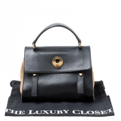 مملوكة مسبقًا حقيبة سان لوران ميوز بيد علوية مزدوجة جلد بيج/سوداء صغيرة