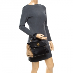 مملوكة مسبقًا حقيبة سان لوران ميوز بيد علوية مزدوجة جلد بيج/سوداء صغيرة