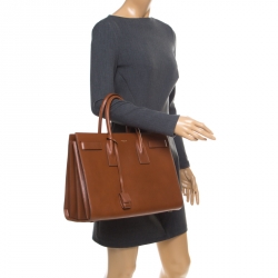 مملوكة مسبقًا Saint Laurent Brown Leather Large Sac De Jour Tote
