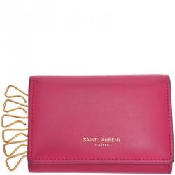 Saint Laurent Paris Pink Smooth Leather Key Case Holder Saint