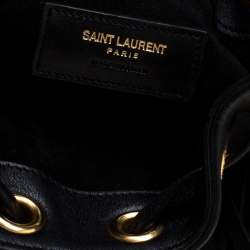 Pre Owned Saint Laurent Black Leather Small Emmanuelle Fringed Bucket Bag