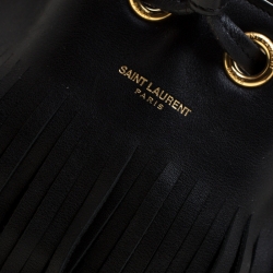 Pre Owned Saint Laurent Black Leather Small Emmanuelle Fringed Bucket Bag