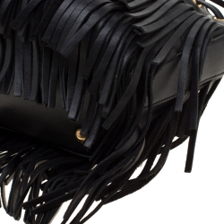 Pre Owned Saint Laurent Black Leather Small Emmanuelle Fringed Bucket Bag