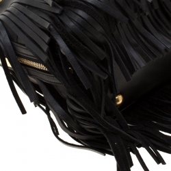 Pre Owned Saint Laurent Black Leather Small Emmanuelle Fringed Bucket Bag