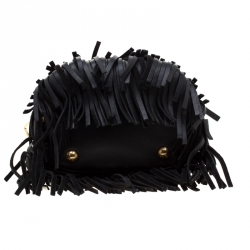 Pre Owned Saint Laurent Black Leather Small Emmanuelle Fringed Bucket Bag