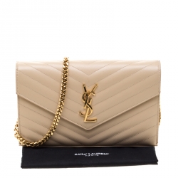 مملوكة مسبقًا Saint Laurent Beige Leather Monogram Envelope Wallet-On-Chain