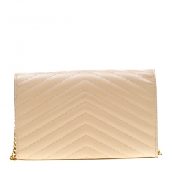 مملوكة مسبقًا Saint Laurent Beige Leather Monogram Envelope Wallet-On-Chain