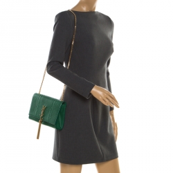 Pre Owned  حقيبة كتف سان لوران كايت مونوغرامي جلد ثعبان خضراء