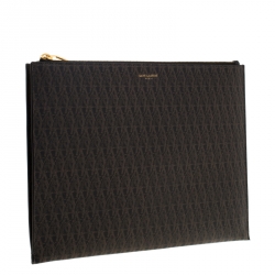 Saint Laurent Brown Monogram Coated Canvas Zip Pouch