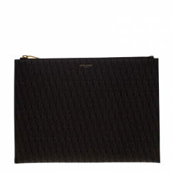 Saint Laurent Brown Monogram Coated Canvas Zip Pouch