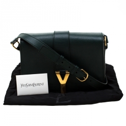 Pre Owned Saint Laurent Green Textured Leather Medium Chyc Flap Bag