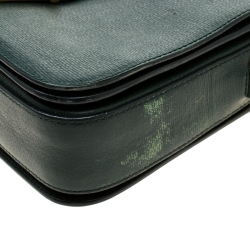 Pre Owned Saint Laurent Green Textured Leather Medium Chyc Flap Bag