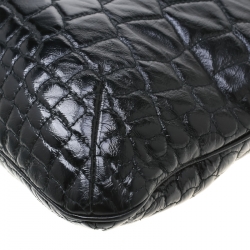 Saint Laurent Black Glazed Leather Croc Embossed Small Tribute Tote